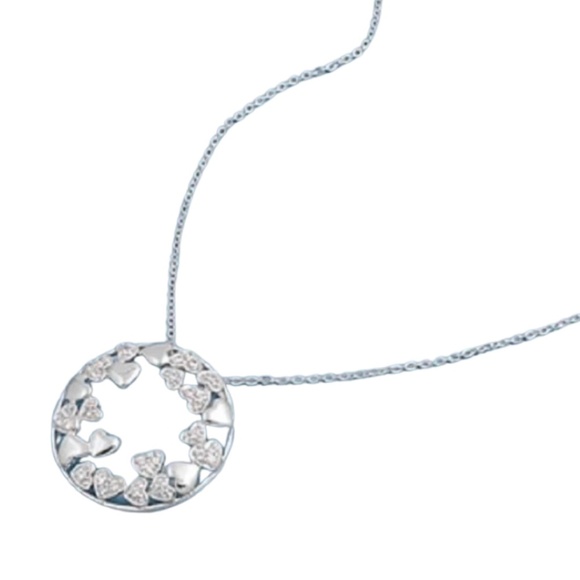 Sterling Silver Heart and Bow Circle Pendant Necklace – 18-Inch Chain - Picture 1 of 1